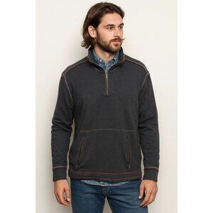 Jeremiah Raw Edge Quarter Zip Pullover Black Heather Large Casual Pockets